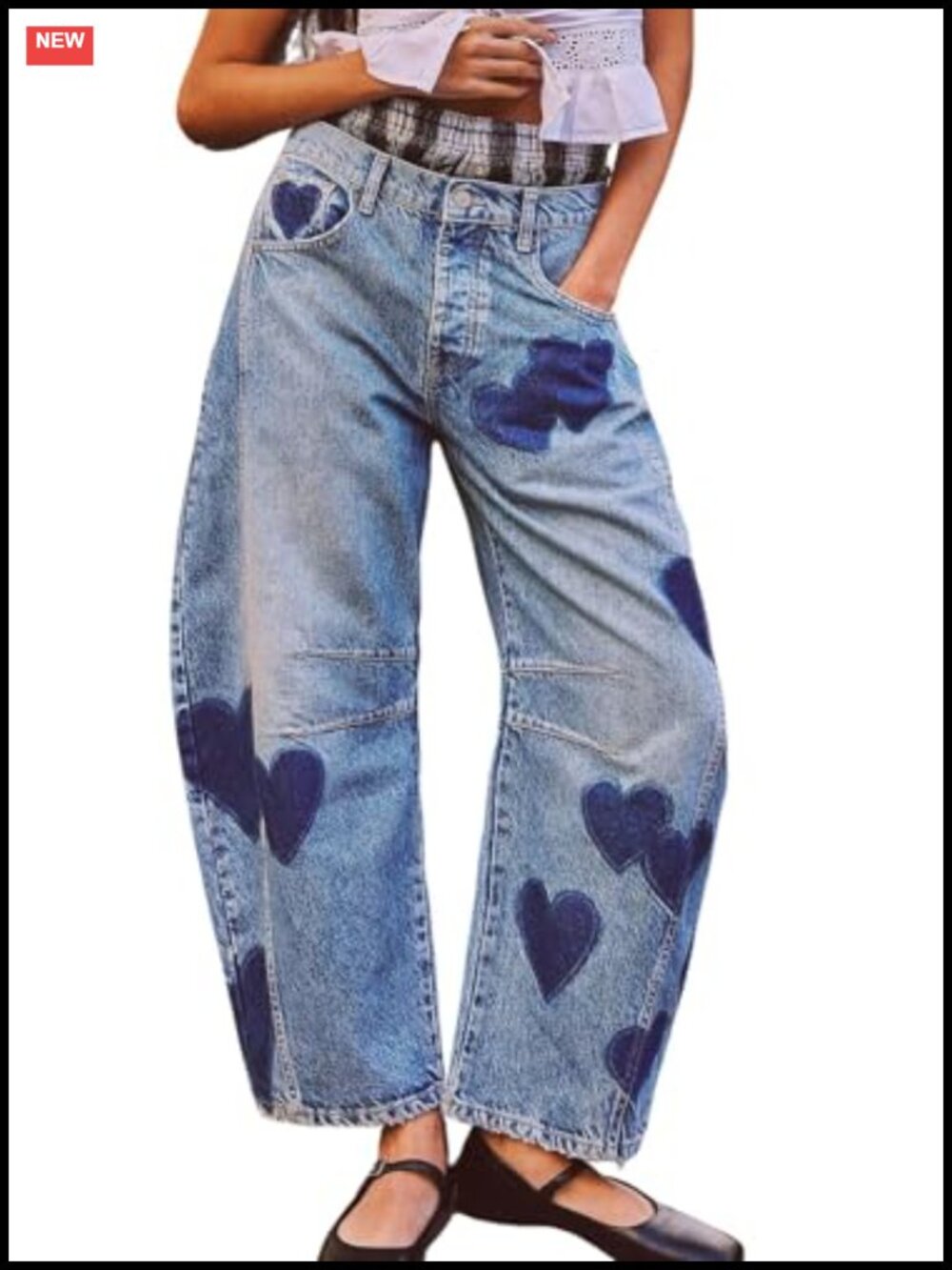 Women Baggy Mid Rise Barrel Jeans Wide Leg Y2K Floral Print Denim Pants